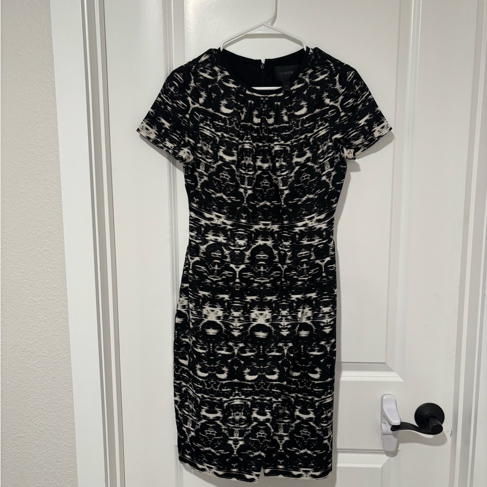 J. Crew Black and White Patterned Midi Dress